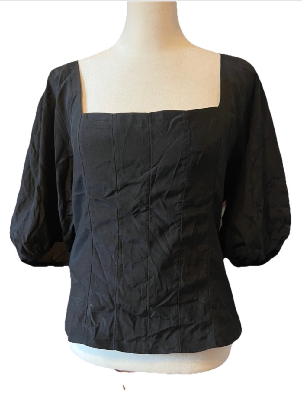 Abercrombie & Fitch Black Puff 3/4 Sleeve Square Neck Blouse Women’s Large NWT